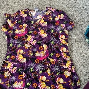 Short sleeve Cheshire Cat Halloween Scrub Top